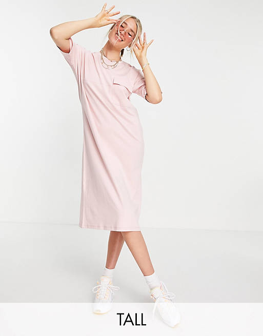 Noisy May Tall exclusive cotton midi t-shirt dress in pink - PINK