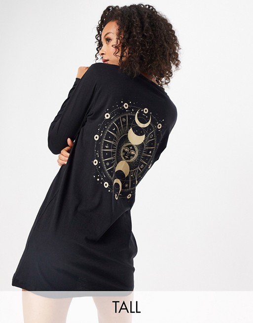 Noisy May Tall exclusive oversized mini t-shirt dress with cosmic motif in black
