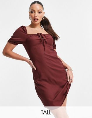 Noisy May Tall exclusive square neck bodycon mini dress in chocolate