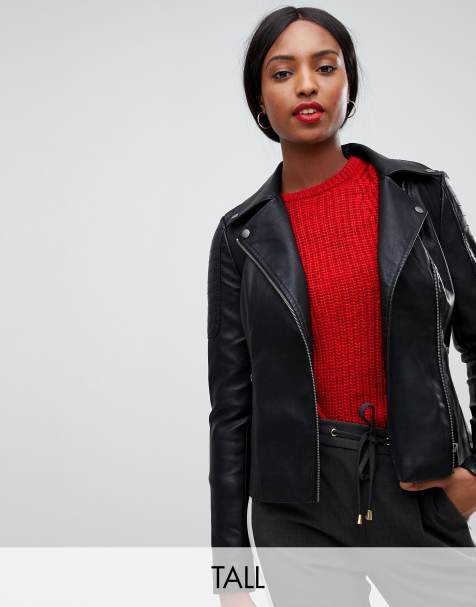 Noisy May Tall faux leather biker jacket