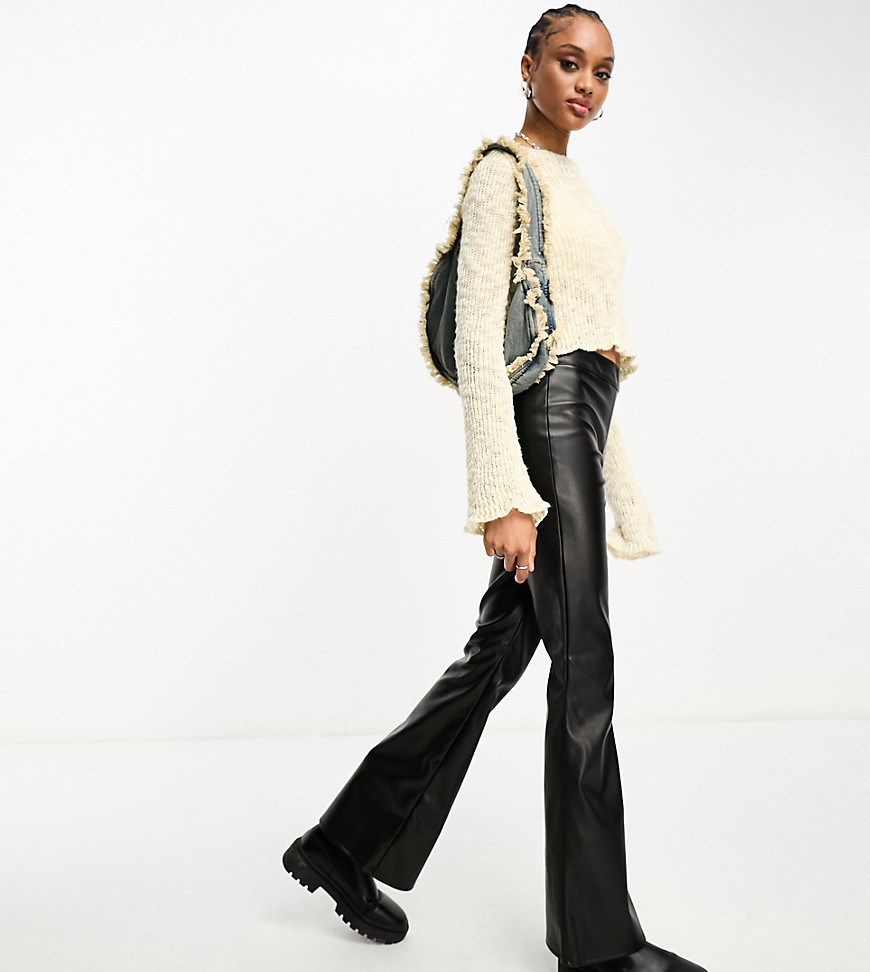 Noisy May Tall faux leather flare trousers in black