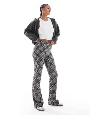 Noisy May Tall flare trousers in black check - view 1