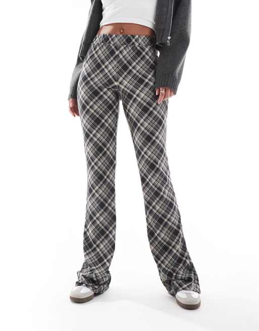 Noisy May Tall flared pants in black check