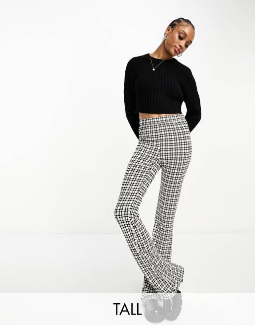 Noisy May Tall flared pants in black houndstooth