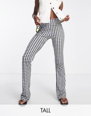 Noisy May Tall flared trousers in black gingham