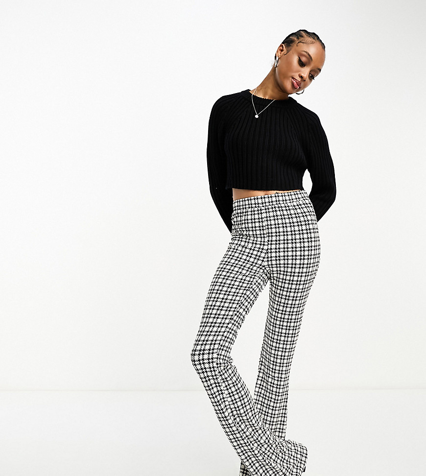 Noisy May Tall flared trousers in black houndstooth