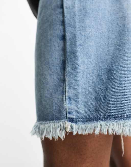 Noisy May Tall frayed hem longline denim shorts in light blue denim, 2 of 4