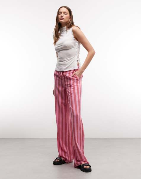 Noisy May Tall - Gestreepte broek van linnenmix in roze en rood - view 1