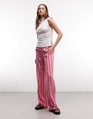 Gestreifte Hose aus Leinenmix in Rosa und Rot Rosa M