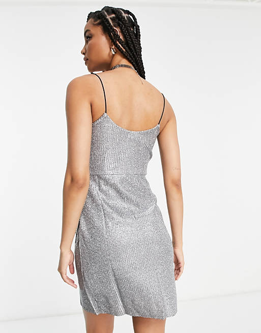 læder ide Optøjer Noisy May Tall glitter ruched cami mini dress in silver | ASOS
