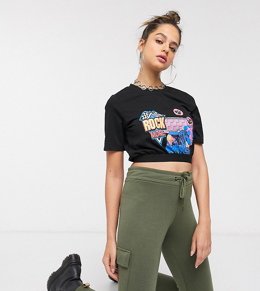 Noisy May Tall graphic crop t-shirt in black