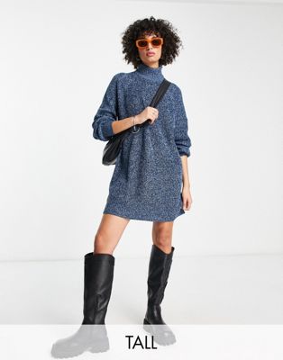 Noisy May Tall high neck knitted mini dress in blue melange