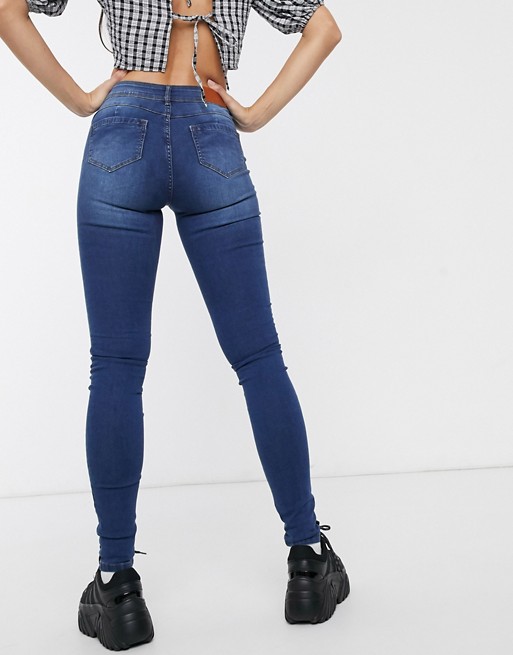 Noisy May Tall High Waisted Body Shaping Jeans In Indigo Wash Asos