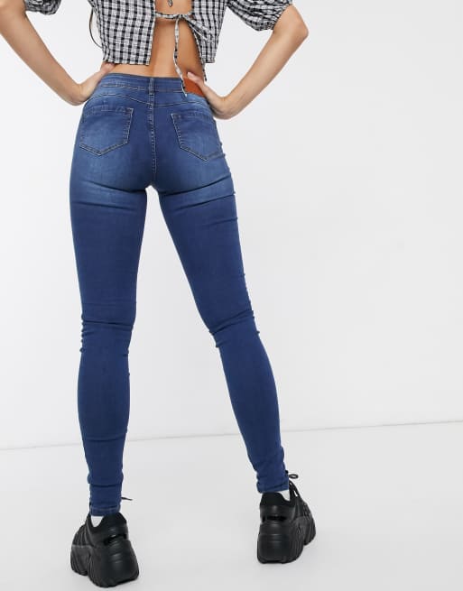 Noisy May Tall High Waisted Body Shaping Jeans In Indigo Wash Asos