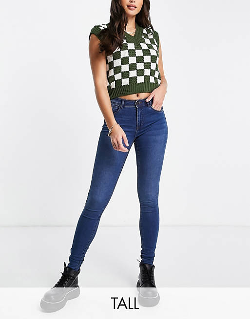  Noisy May Tall high waisted body shaping jeans in indigo wash 