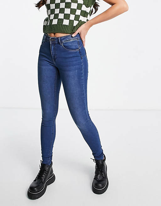 Jeans Noisy May Tall high waisted body shaping jeans in indigo wash 