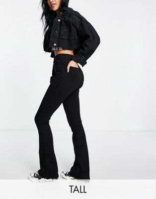 Noisy May Tall high waisted flared jeans in black