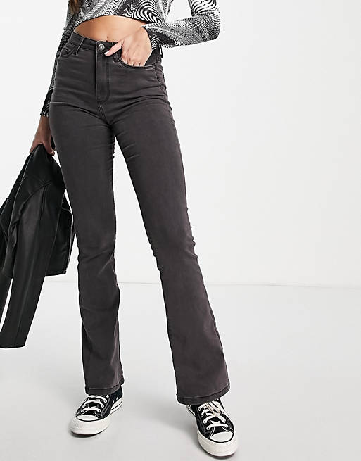  Noisy May Tall high waisted flared jeans in dark grey 