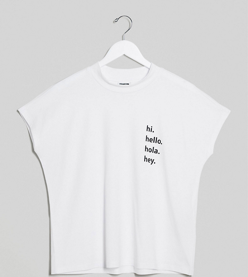 Noisy May Tall - Hvid højhalset t-shirt med hello-slogan