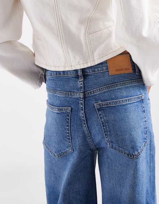 Noisy May Tall Kenzie mid rise wide leg jeans in mid blue denim, 4 of 5