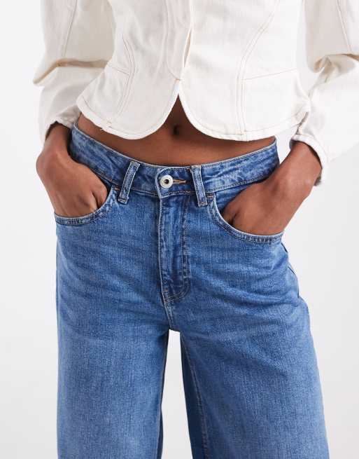 Noisy May Tall Kenzie mid rise wide leg jeans in mid blue denim, 5 of 5
