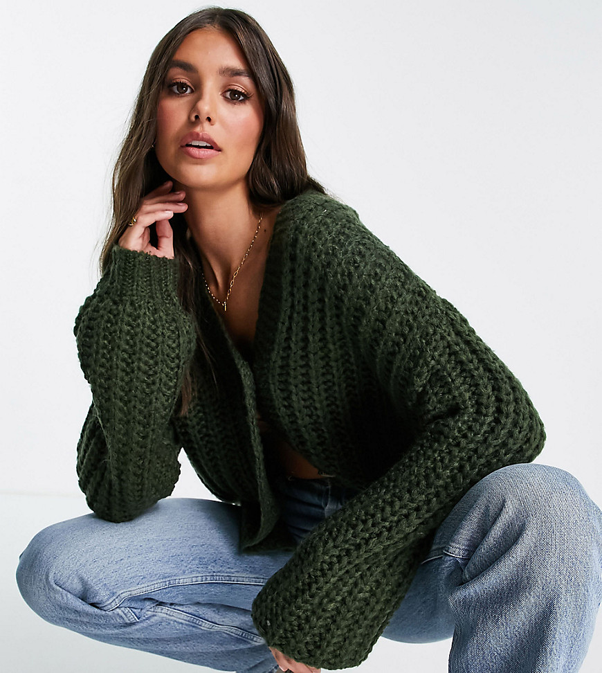 Noisy May Tall knit button-up cardigan in khaki-Green