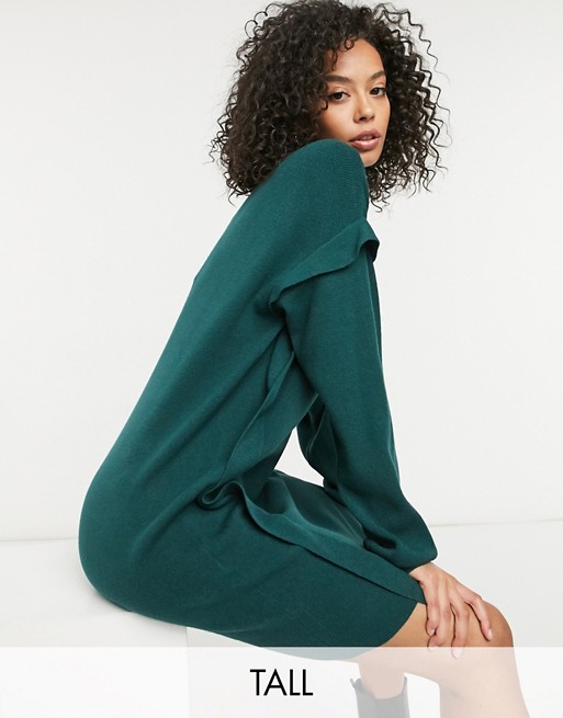 Noisy May Tall knitted jumper dress with sleeve detail in dark green