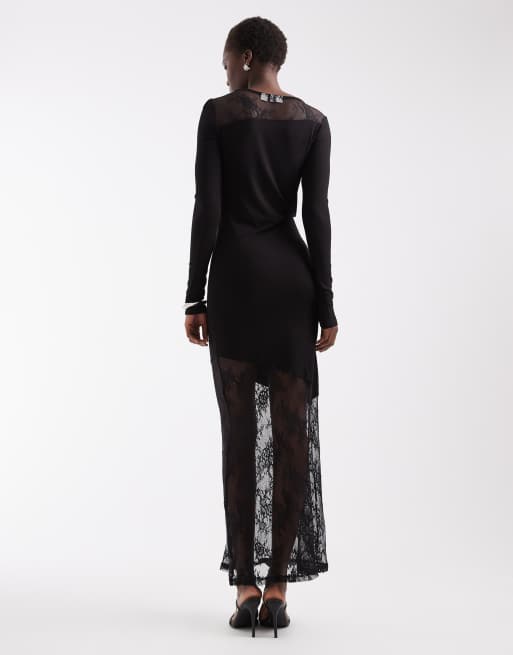 Noisy May Tall lace insert maxi dress in black, 3 of 4