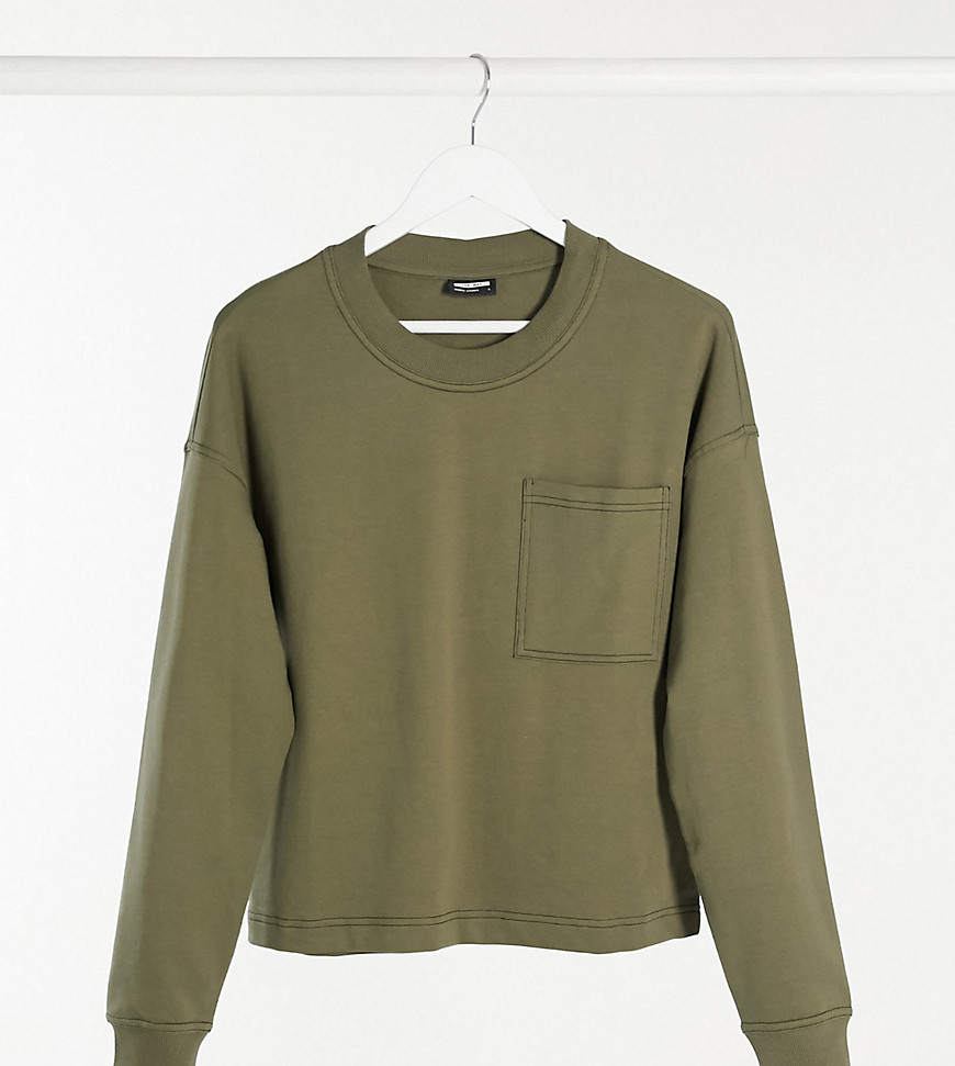 Noisy May Tall lightweight sweat in khaki with black contrast stitch-Green