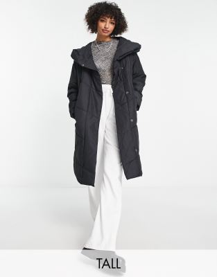 Noisy May Tall Longline Padded Coat With Hood In Black