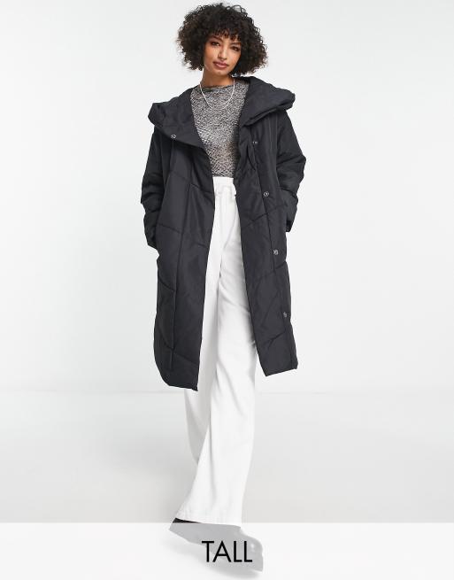 Noisy May Tall longline padded coat with hood in black