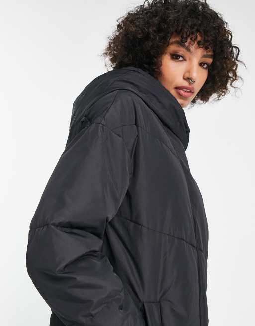 Tall longline padded coat with hood hot sale