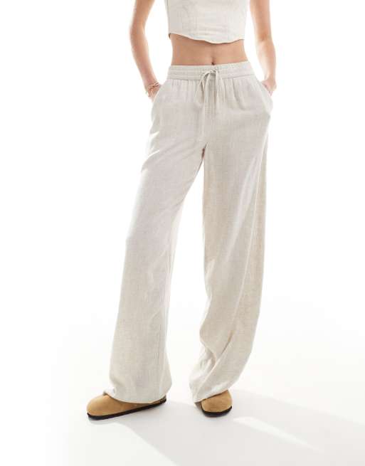 Noisy May Tall - Losvallende broek van linnenmix in lichtbeige, 2 van 5