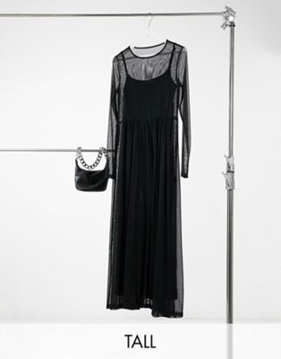 Noisy May Tall mesh maxi dress in black