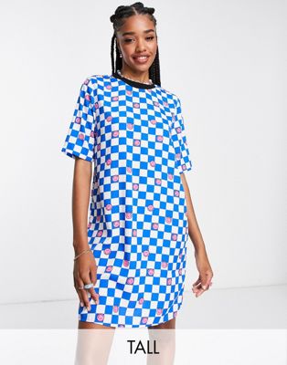 Noisy May Tall mini t-shirt dress in blue checkerboard