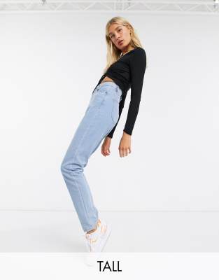 Noisy May Tall mom jeans in light wash-Blue