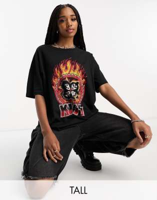 Noisy May Tall - Oversize-Band-T-Shirt in Schwarz mit Kiss -Print-Black