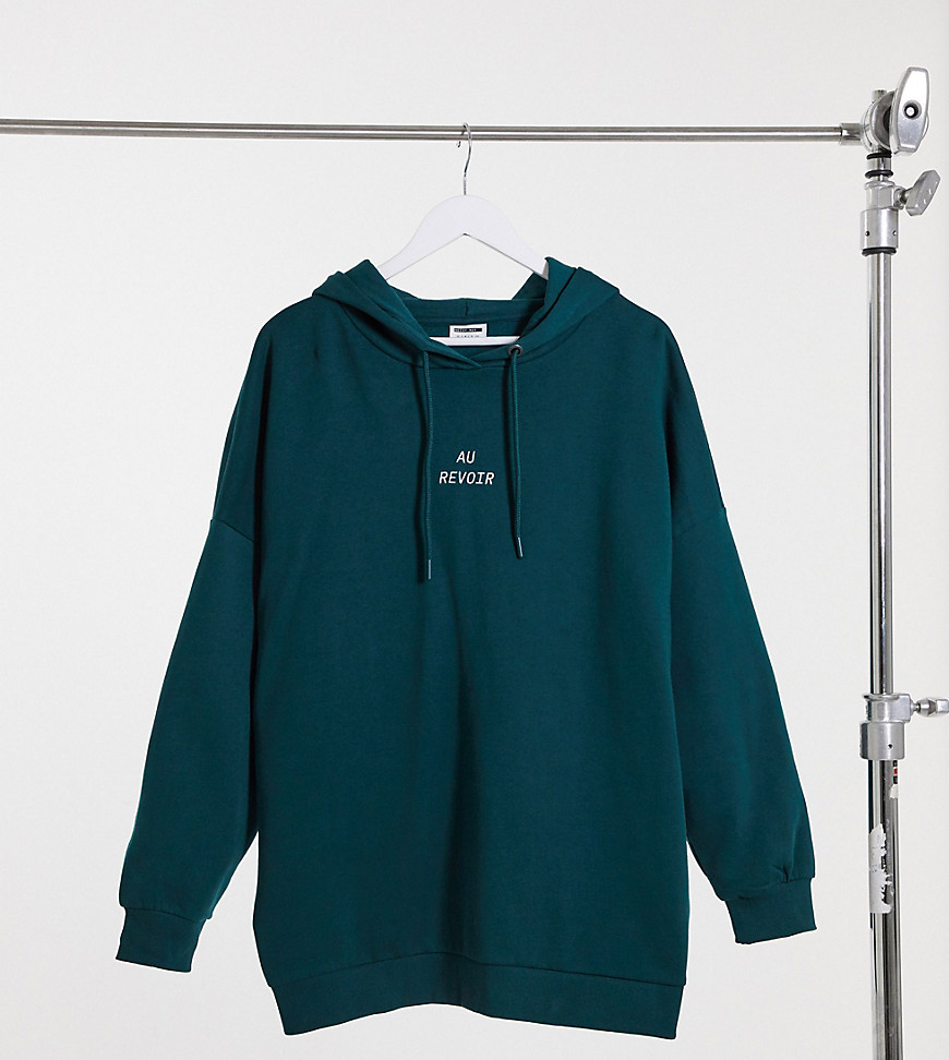 Noisy May Tall oversized hoodie with slogan in green