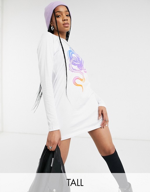 Noisy May Tall exclusive t-shirt mini dress with dragon motif in white