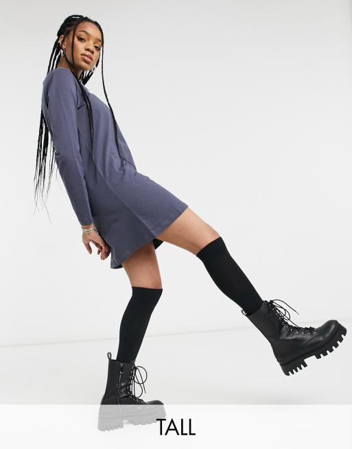 Noisy May Tall oversized slogan t shirt dress in grey blue