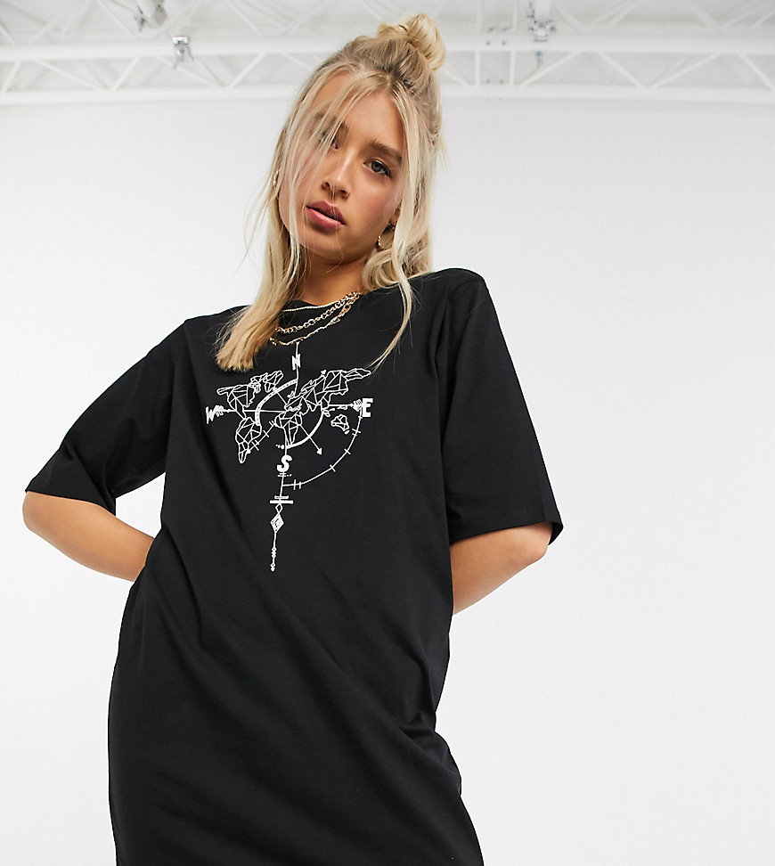 Noisy May Tall - Oversized T-shirtjurk met kompasprint in zwart