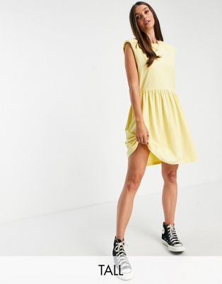 Noisy May Tall padded shoulder mini smock dress in yellow