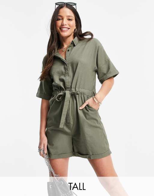 Noisy May Tall - Playsuit met gestrikte taille in kaki