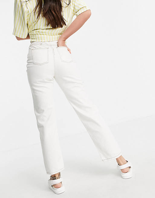 Women Noisy May Tall Premium high waisted dad jeans in white 
