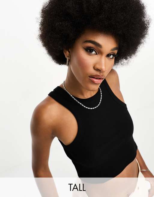 Noisy May Tall racer neck cropped singlet top in black