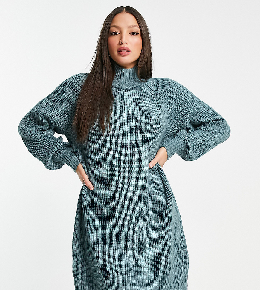 Noisy May Tall ribbed knitted mini dress in slate blue-Blues