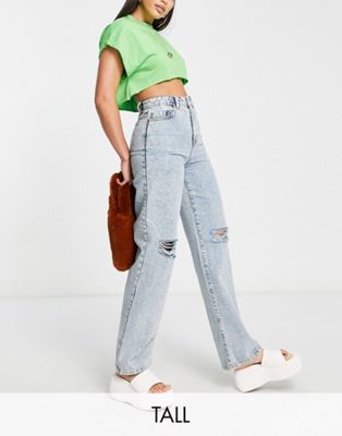 Noisy May Tall Drew ripped knee wide leg jeans in light blue