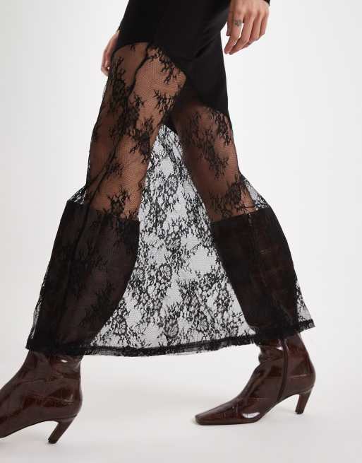 Noisy May Tall - Robe longue à manches longues avec ourlet plongeant en dentelle - Noir, 2 de 4