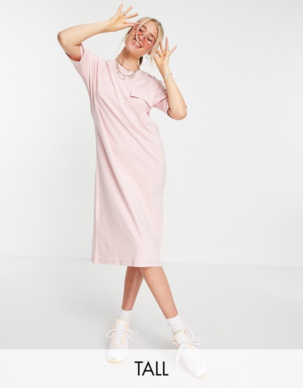  Świat Noisy May Tall – RÓżowa sukienka t-shirtowa midi z bawełny organicznej RÓżowy