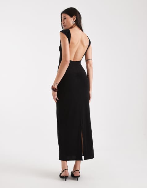 Noisy May Tall ruche detail blackless maxi dress in black - view 1